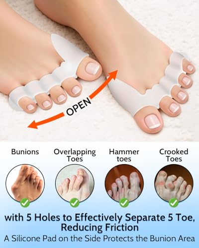 PGRODE 4PC Silicone Toe Separators Spacers for Women and Men Bunion Protector, Overlapping Toe Corrector Toe Alignment, Foot Pain Relief, Reduces Friction, Day and Night Use