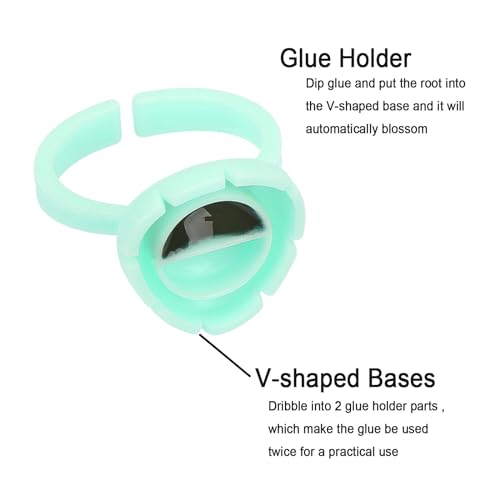 Glue Rings for Eyelash Extension, 300 PCS Glue Rings Lash Extension Supplies Lash Rings for Glue, Disposable Glue Cups Eyelash Glue Holder Lash Extension Glue Rings, Lash Fan Blossom Glue Cups, Green - color: green