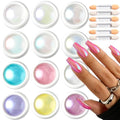 12 Jars Pearl Chrome Nail Powder, Iridescent Aurora Powder - color: F-123+F-124+6pcs sponge sticks