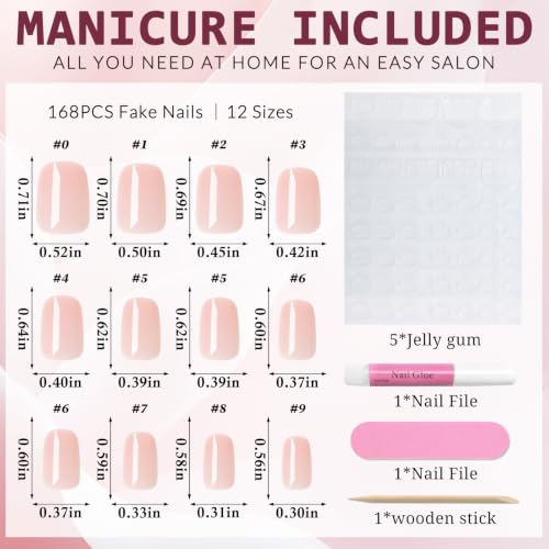 Short Pink Press on Nails Square Fake Nails Press ons Pink Glue Nails-A - color: Nude Pink