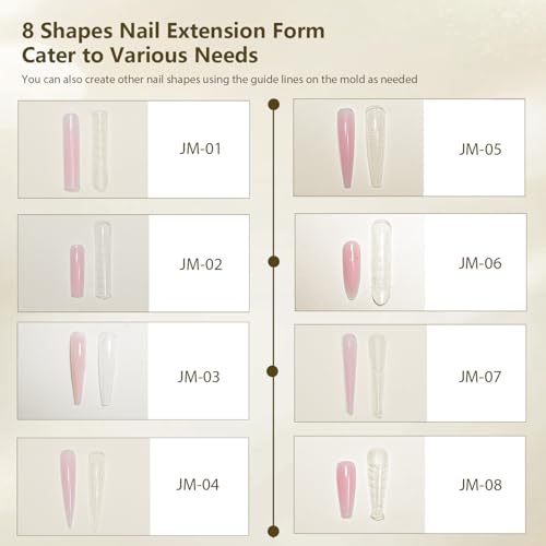 JEWHITENY Nail Dual Forms for Poly Gel,290PCS Reusable French Nail Forms,8 Shapes & 12 Sizes Clear Nails Extension Forms with Guide Lines for Salon-Quality Manicures at Home - color: French dual form