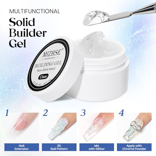 MIZHSE Non-Sticky Solid Builder Gel, Aurora Blue and Clear Sculpting Gel for Nails, Mermaid Pearl Building Carving Modeling Hard Extension 3D Nail Art Salon Home DIY - color: 15g Aurora Blue+Clear