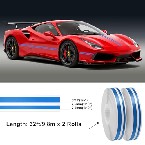 Spurtar Car Pinstripe Tape, 2 Rolls x 32Ft Blue Racing Stripes Automotive - color: blue