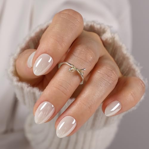 SHANGMENG Halloween Press on Nails, Extra Short Almond White Chrome Nails - color: White Mirror