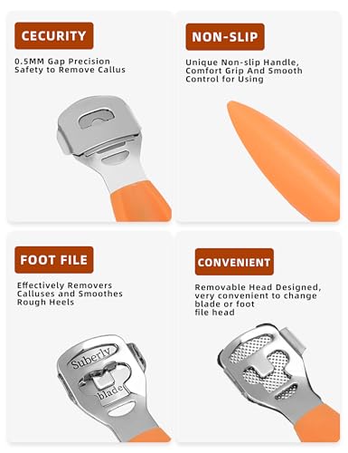 Callus Shaver Remover Stainless Steel Callus Trimmers Hard Skin Dry Skin Remover Calluses Planer Pedicure Foot File Tool - color: Orange