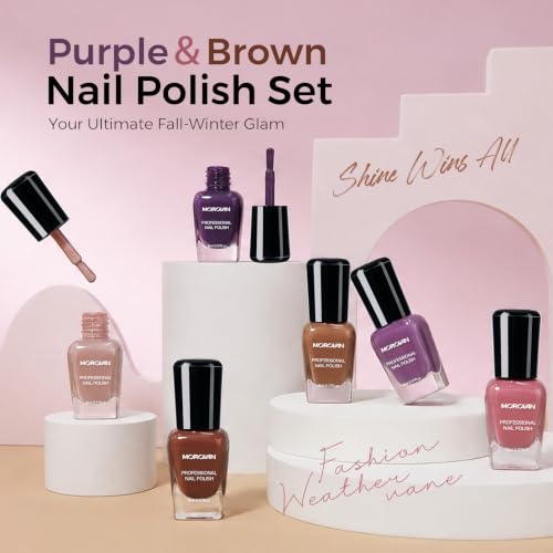 Morovan Nail Polish Set Purple: Brown Pink Fall Winter Fingernail Gift Kit - color: Winter Brown Purple