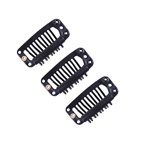 YANTAISIYU 24 pcs/lot 32mm 9-teeth Metal Wig Clips with Rubber Stopper, Invisible Hairpiece Wig Accessories Clips (Black) - color: Black, style: 32mm 24pcs