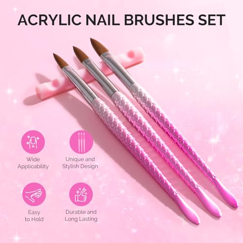 MelodySusie 3Pcs Acrylic Nail Brush Set,Size 8/10/14 - color: 3pcs pink-Brushes