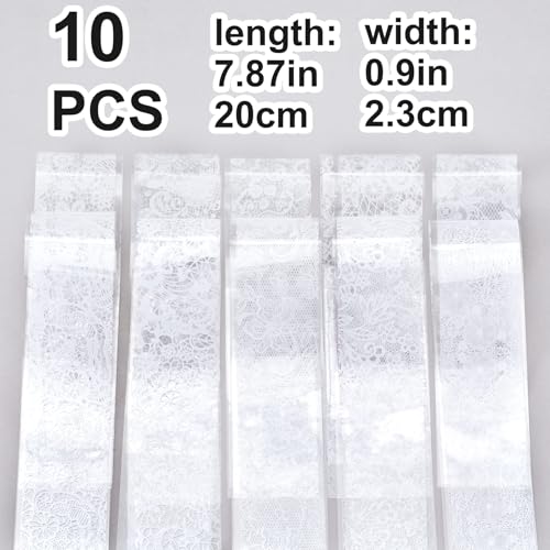 SmallCat 10 Sheets Nail Transfer Foil, Lace Nail Foil, 7.87"×0.9" - color: White (20x2.3cm)