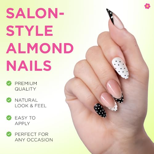 PaintLab Black White Polka Dot Press On Nails, Medium Almond 30pc Nail Tips - color: Polka Dot Couture