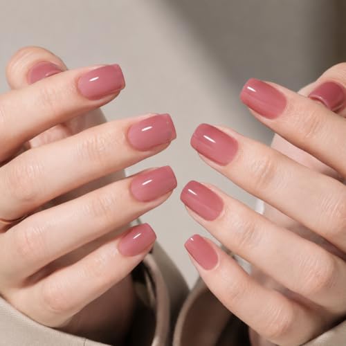 Nude Press On Nails Square - Pink Nails Short Fake Nails - color: 1C - Rosy Nude
