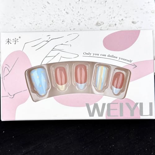 Short Almond Press On Nails - Polka Dot, Striped - color: Color-35