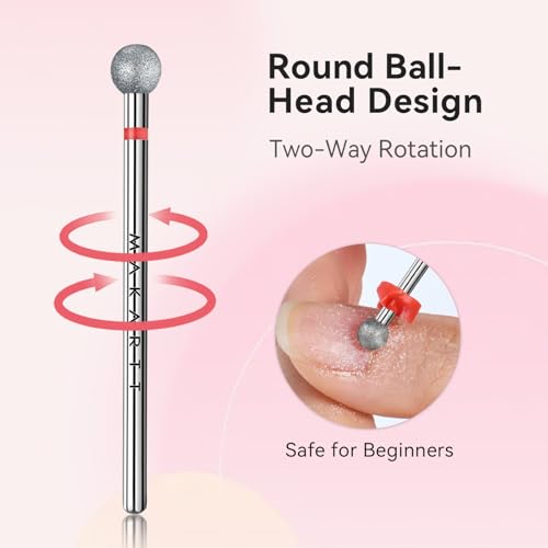 Makartt Nail Drill Bit - Ball Shape Cuticle Safety Carbide 3/32''(Fine - F) - size: Silver-F
