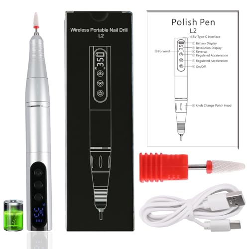 Wireless 35000RPM Nail Drill Pen USB Nail File Polishing Pen Rechargeable Nail Drill Machine Portable Manicure Drill Salon Tool (Silvery) - color: Silvery