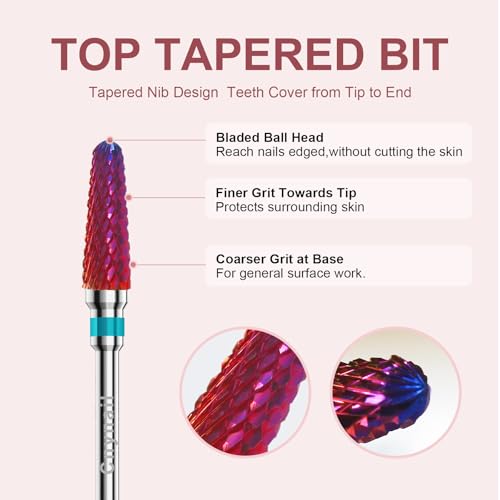 3/32" 2PCS Clean Cone Carbide Cuticle Cleaner Bit for Nail Prep & Cleaning - color: 008 Purple, size: M