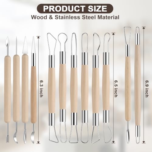 Amrules 12 Pcs Double-Ended Clay Carving Tools Set for Adults, Light Yellow - color: Lightyellow-Sculpting-12Pcs