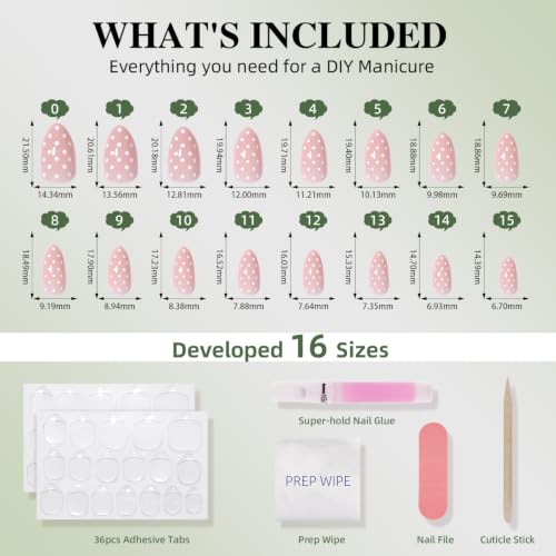 Polka Dot Press On Nails Almond - Pink Nails Short Fake Nails - color: 3B - Blush Dots