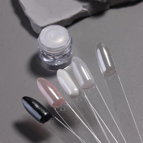 Glaze White Chrome Nail Powder, Glazed Donut Metallic Mirror Effect Pigment - color: White High-gloss