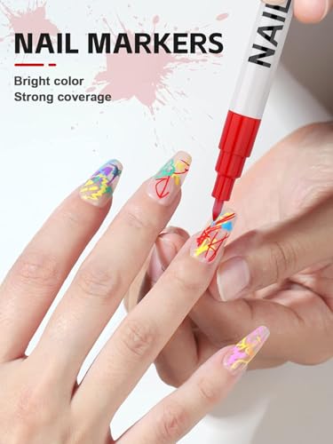 12 Color 0.7MM Nail Art Pens Set, Kalolary 3D Nail Polish Pens - color: 12 Color 0.7MM