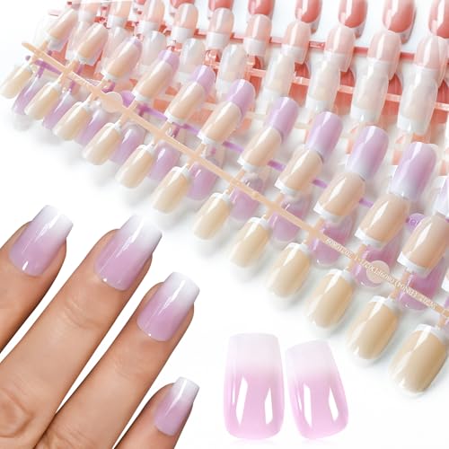 120Pcs Natural Nude Pink White French Press on Nails Square Fake Nail, Full Cover Glossy 5 Designs False Nails Acrylic Glue on Nails with 5 Sheets Adhesive Tabs for Women Girls Finger Christmas Nails - color: Natural Nude Pink Square
