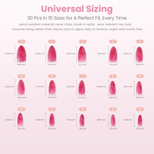 Nail Reformation Press On Nails, Pink Lava Medium Almond 15 Sizes 30 Pcs - color: Pink Lava