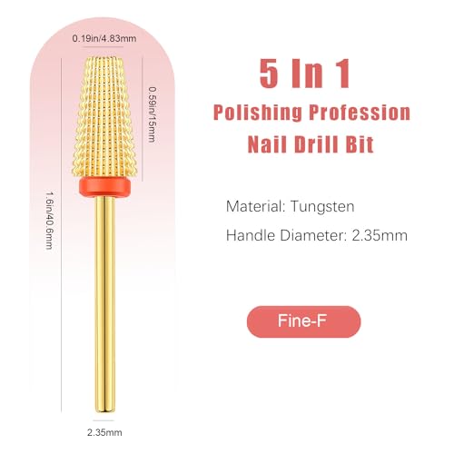2pcs 5 in 1 Nail Drill Bits, 3/32'' Tungsten Carbide Safety Bits,Two Way Use for Both Left and Right Handed, Fast Remove Cuticle Acrylic Gel Polishing Manicure Pedicure Tools (Gold) - color: Gold