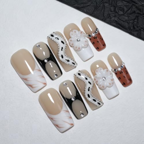 Handmade Medium Taper Square Press On Nails|Reusable & Salon QualityO932, L - color: O932, size: L