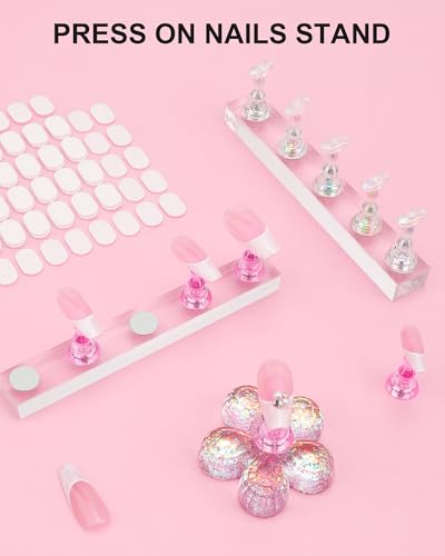 Nail Stand for Press Ons, Nail Holder for Painting Nails, Upgraded Solid Acrylic Magnetic Fake Nail Stands Tips, Flower Nail Holder with Double-sided Tape Practice Nail Art Tools - color: C-Flower