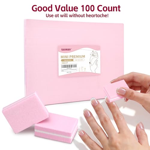 SALVMARY Mini Nail Buffer Blocks Files 100/180 Grit Pink 100 Pcs - size: Mini Nail Buffer - Pink 100Pcs