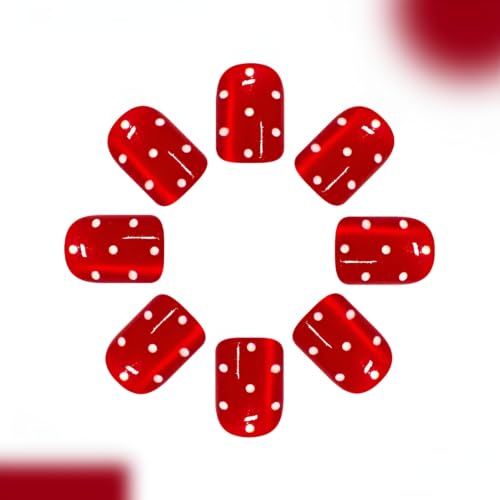 Short Square Press on Nails Polka Dot Fake Nails Red Nails Press Ons - color: Red