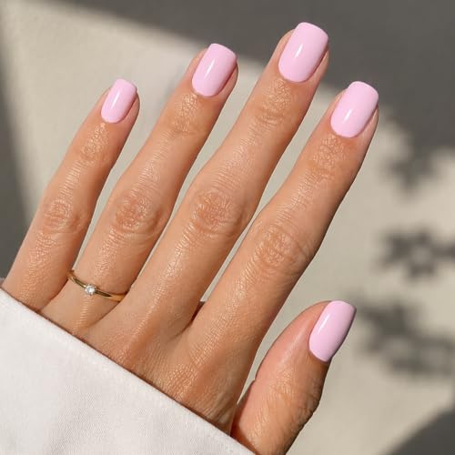 Pink Press On Nails Square - Pink Short Square Fake Nails - color: 1G - Girly Pink