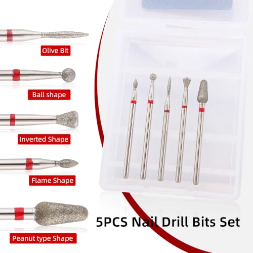 QUNZHAO 5Pcs Diamond Nail Drill Bits sets (RED (Fine) B03 set) - color: RED (Fine) B03 set
