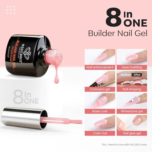 modelones Builder Nail Set, Base Colors 8-in-One Jelly Nude,6 Colors - color: Builder Crimson Blush Translucent
