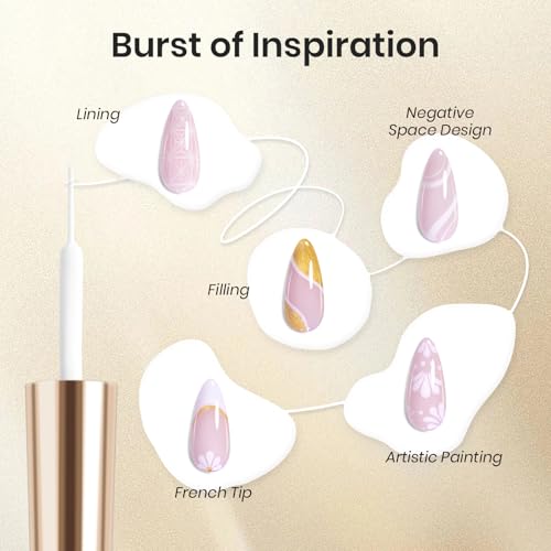Beetles Gel Liner Nail Polish 6 Pcs White French Tip Glitters Gold Silver - color: D - Multicolor-6