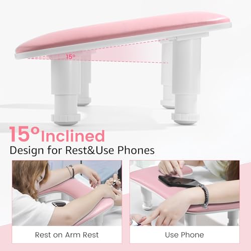 Big Arm Rest for Nails Tech, Height Adjustable, U-Shaped, Pink - color: 2nd Gen Pink