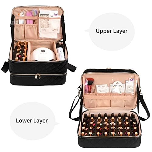 Nail Polish Organizer Bag Holds 50+ Bottles (15ml/0.5 fl.oz) &UV Nail Lamp - color: 03-Black, size: 50 Bottles
