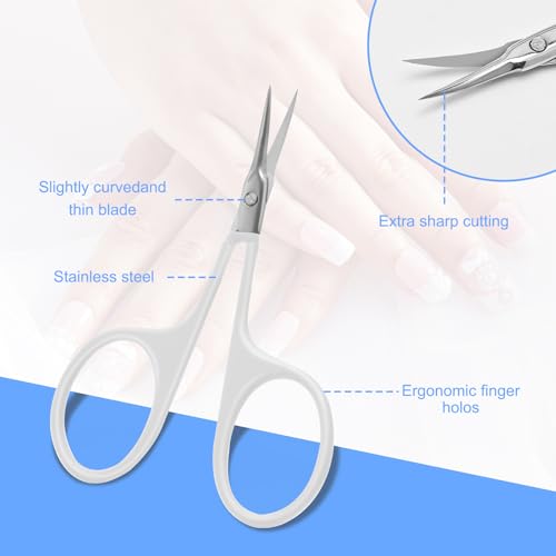 CGBE Cuticle Scissors, Extra Fine Curved Eyebrow Scissors, White - color: White