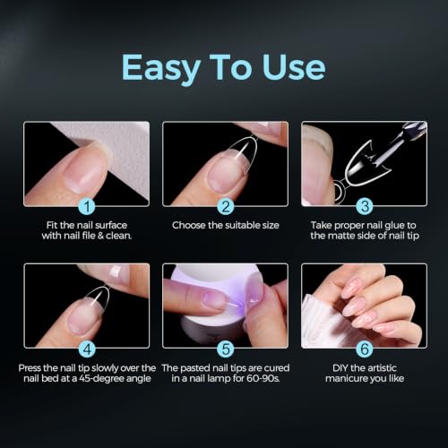 TOMICCA XXL Extra Long Square Nail Tips 308Pcs Half Cover Acrylic Nails