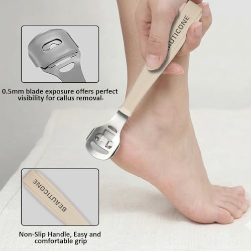 BEAUTICONE Professional Callus Shaver for Feet – Foot Scraper Pedicure Razor with Replaceable Blades – Hard Skin Remover for Cracked Heels & Dead Skin – Pedicure Foot Care Tool for Home & Salon Use - color: Off White