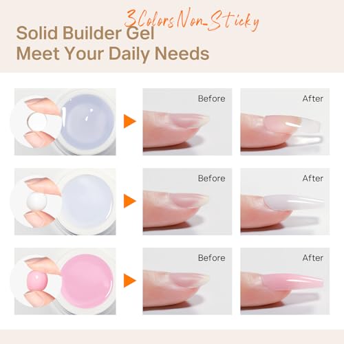 MIZHSE Solid Builder Gel for nails, 3 Colors Sculpting Gel for Nails - color: 15g Clear+White+Pink