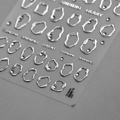 2 Sheets Gold Silver Nail Stickers 5D Self-Adhesive Nail Sticker for Nail Art with Rhinestones Design Gold Irregular Geometric Manicure DIY Accessories for Women - color: 10