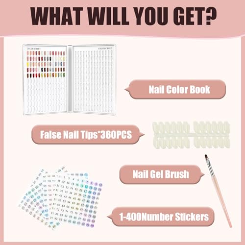 308 Colors Chart With 360 Tips Professional Swatches Book Gel Polish Display Card Book With Brush and Number Sticker for Nail Salons (Silver, One Size) - color: Silver