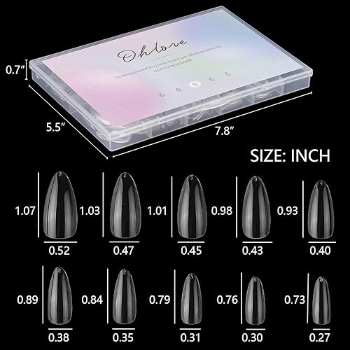 500Pcs Almond Nails Full Cover Clear Acrylic Nail Tips with 10Pcs Nail Glue for DIY Nail Art - color: A-almond-clear-10glue
