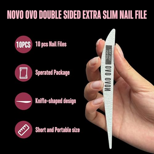 NOVO OVO Thin Nail File 10 PCS Professional Double Sided Extra Slim,Reusable,Emery Board(100/180 Grit) Nail Styling Tools for Home and Salon,Manicure Pedicure Tool and Nail Buffering Files - color: Double Sides Slim Nail File