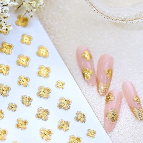 St Patricks Day Shamrock Nail Art Stickers Gold Four-Leaf Clover Nail Decals Charms 3D Self-Adhesive St. Patrick's Day DIY Date Nail Supplies Manicure for Nail Decorations - color: Gold Four-leaf Clover