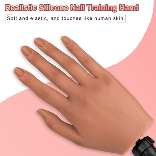 Practice Hand for Acrylic Nails,Silicone Nail Practice Hand with Stand Bracket,Flexible Bendable Nail Practice Fake Hand, Nail Training Hand Mannequin for Nail Art Display Beginners, Nail Tech - color: 4#