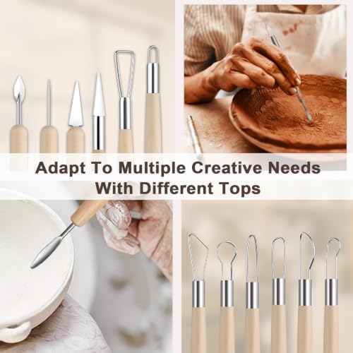 Amrules 12 Pcs Double-Ended Clay Carving Tools Set for Adults, Light Yellow - color: Lightyellow-Sculpting-12Pcs