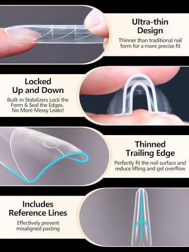 EBANKU Sandwich Dual Forms for Polygel: Square Nail Form & Acrylic Nails - color: Long Oval
