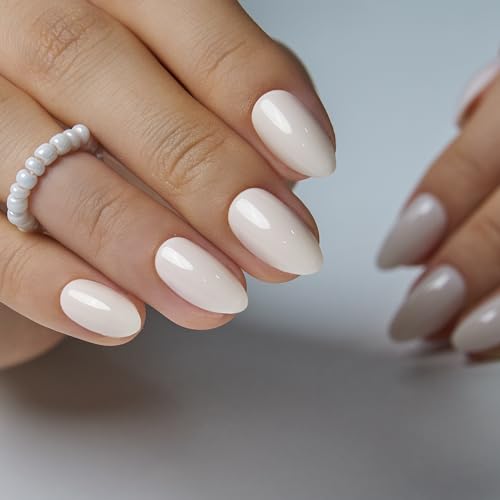 CurvLife Medium Almond Press On Nails, Milky White - color: A9 - Cream Whisper