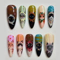 MISUD Press on Nails - Long Stiletto Fake Nails with Cute Acrylic Cartoon Cat Design 30 pcs - color: 06103-01-03Brown